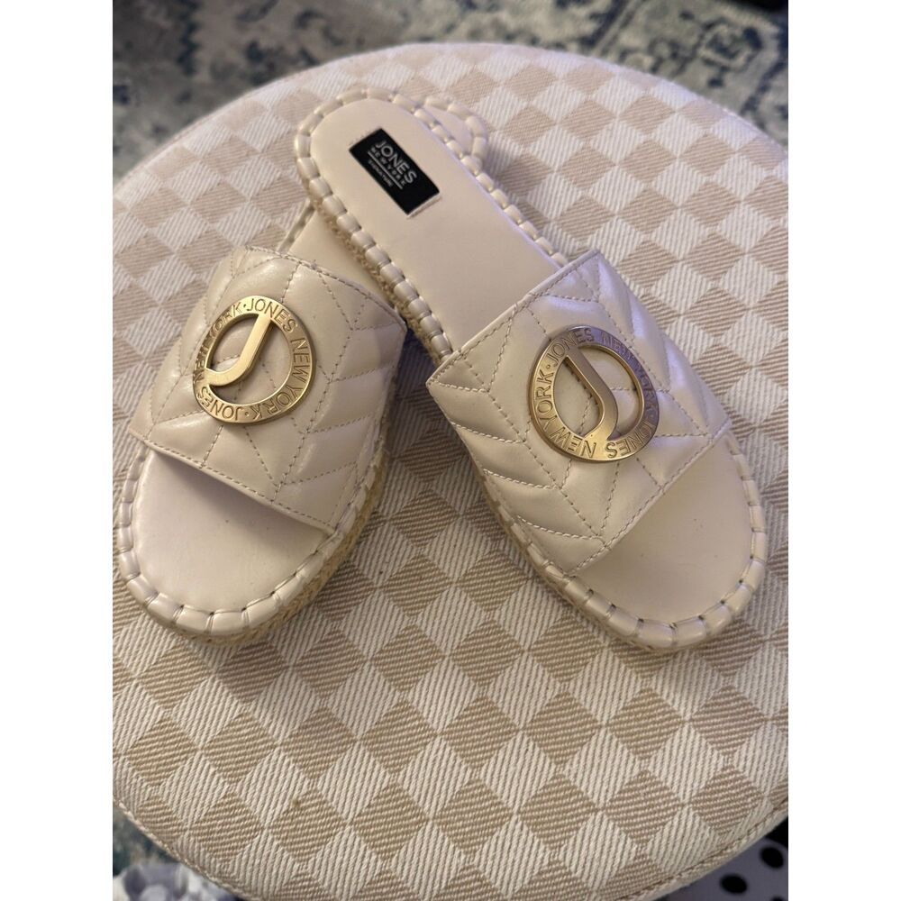 Jones New York Zylda Beige Wedge Sandals Womens Size 8 New Without Box Slip On